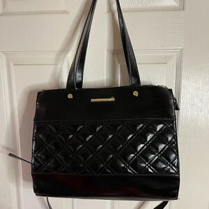 Steve Madden black quilted large shoulder bag with gold tone accents